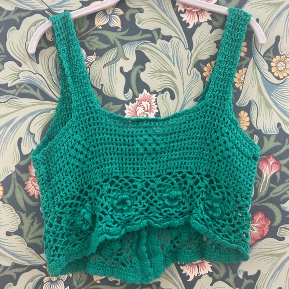 Vintage Max Studio crochet cropped tanktop button up size small - Picture 2 of 3
